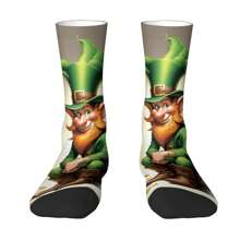 1 双装男女款 3D 数码袜子，绿色三叶草休闲袜，中筒袜，提花卡通图案中筒袜，圣帕特里克节，日常穿着，节日礼物 - 彩色 - 查看 9