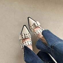 Pointy Mary Jane Shoes For Women 2023 Summer Model With Skirt Small Leather Shoes Retro Chunky Single Shoes For Women - White - View 1
