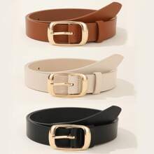Set 3 buc. curea minimalistă cu cataramă pătrată pentru femei, curea clasică la modă, casual, versatilă pentru rochie, blugi, potrivită pentru purtare zilnică, naveta la serviciu, fabricată din piele PU de calitate, vară, școală, toamnă, Halloween