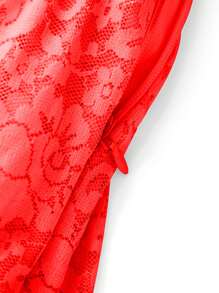 Women Tiered Ruffled Short Skirts Floral Lace Sheer Mid Rise Lined Cute Flowy Mini Skirts - Red - View 6