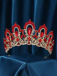 奢华水晶巴洛克女王头饰皇冠，手工制作婚礼公主头箍，镶嵌闪亮水钻，适合万圣节、生日、舞会（金色） - 彩色 - 查看 4