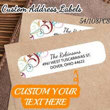 Custom 54/108pcs Vibrant Elegant Rotating Patterns Return Address Label Sticker, Personalized Family Name Decal, For Home, Office, Business Use, Envelope Wedding Mail Tag