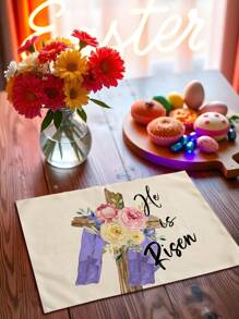 1pc/4pcs/6pcs Easter Decorative Placemats, Rabbit, Flower, Egg, Cross & Letter Linen Placemats, Dirt-Resistant, Suitable For Home, Restaurant & Dining Room, Home Decor