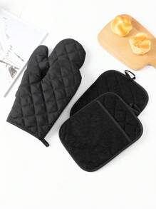 4 STUKS Effen Kleur Keuken Huishoudelijke Ovenwanten en Isolatiemat Set Hittebestendige Bak- en Kookhandschoenen Hittebestendige Magnetron Ovenwanten en Potmat