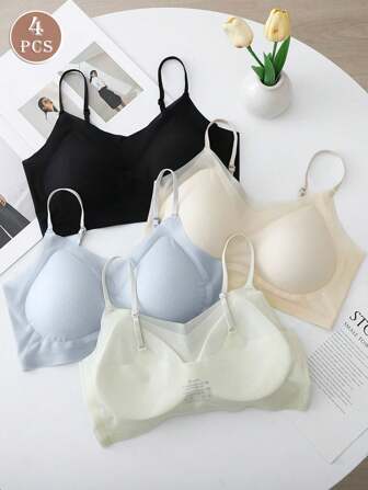 CELILIN 4pcs Women's Ultra-Thin Wire-Free Seamless Breathable Comfortable Backless Bra Set