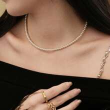 圆形白色仿贝壳珍珠项链串 | 珍珠颈链 | 女士珠宝 | 送给妈妈、妻子、姐妹、最好的朋友的生日圣诞礼物，不含礼品盒 - 40CM長度項鍊 - 查看 22