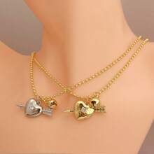 1 件情侣心形箭头/小铃铛吊坠项链，适合情侣佩戴/节日礼物