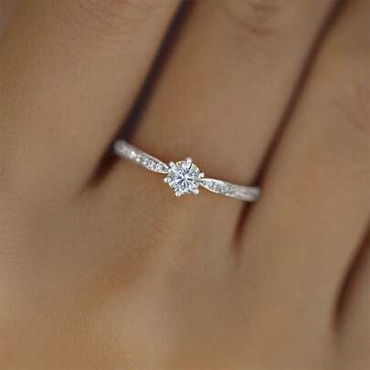 BALMORA 1 pièce Bague en argent sterling S925 classique et polyvalente à 6 griffes avec zircone cubique, convient comme cadeau de vacances pour femmes, accessoire de fête