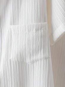 2 Pieces Tween Boy Loose Casual Jacquard Stripe Woven Shirt And Pants Pocket Set - White - View 4