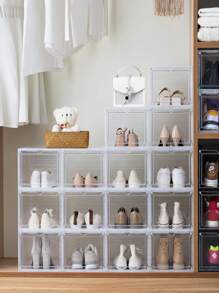 Caja  Apilable Transparentes Para Zapatos Caja Organizadora -caja organizadora de clóset, fácil de poner en el montaje, cajas de zapatos de plástico transparente apilables, cajones para exhibición de tenis - transparente - Ver 5