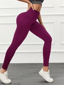Summer Workout Solid Color Seamless Yoga Leggings, High Waist Fitness Running Pants, Women Sportswear Trousers, Suitable For Outdoor Sports, Yoga, Workout