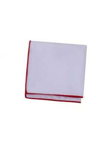 1pc Fashion Versatile White Pocket Square With Colored Trim, Business Suit Accessory Handkerchief For Men
