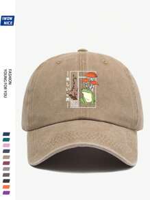 1pc "Beautiful Nature" Frog, Turtle, Mushroom, Cherry Blossom Printed Retro Baseball Cap, Purple, Pink, Black, Curved Brim Soft Top Sun Hat For Men And Women, Casual City, Outdoor Vacation, Comfortable Breathable Sun-Shading Hat, Beach Holiday Hat Loved By Moms