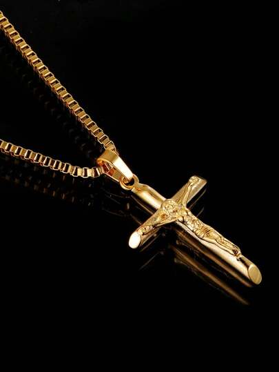 1pc Stainless Steel Waterproof 18K IP Gold Plated Jesus Pendant Necklace, Gift For Men & Daily Wear