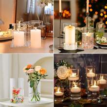 6pcs/4pcs/1pccandle Vase, Floating Candle Holder, Glass Candle Holder, Glass Hurricane Candle Holder, Clear Glass Candle Holders, Pillar Candle Holder, Candle Vase, Suitable For Candlelight Dinner, Birthday Party, Hotel Banquet, Wedding, Can Place Floating Candle,Room Decor, Clear Glass Cylinder Vase, Gifts Graduation