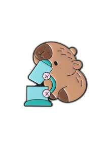 1pc/4pcs/5pcs/6pcs/9pcs Cute Capybara Student Design Hamburger, French Fry, Cartoon Badge, Adorable Capybara Enamel Pin, Cartoon Brooch - Brown - View 11