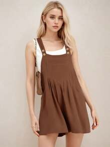SANOPY Womens Overalls,Overalls For Women,Casual Suspender Trousers With Short, Light Sleeveless Romper Front Pockets - 棕色 - 查看 1