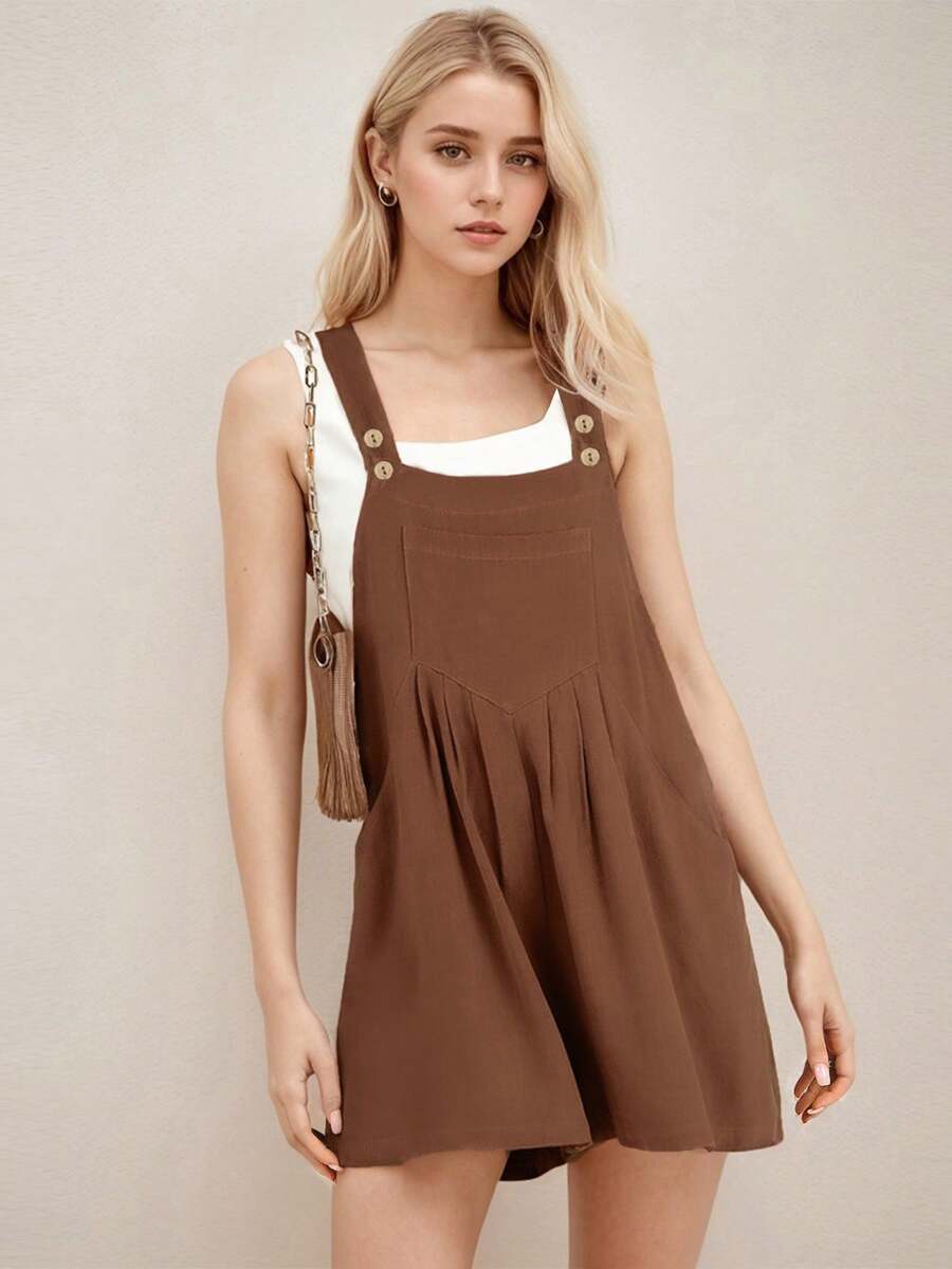 SANOPY Womens Overalls,Overalls For Women,Casual Suspender Trousers With Short, Light Sleeveless Romper Front Pockets - 棕色 - 查看 1