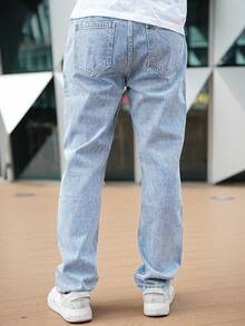 Vaqueros rectos casuales para chicos adolescentes, de moda y cómodos - Lavado ligero - Ver 2