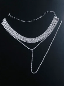 1 pieza Collar de borlas con cristales Bohemio totalmente enjoyado, accesorio de joyería de lujo para fiestas para mujeres, collar de moda