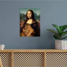 Zestaw 1/3 szt. Pop Wall Art Gruby Kot w ramionach Mona Lisy Plakaty i wydruki Zwierzęta Sztuka ścienna Druk na płótnie Plakaty Salon Wystrój domu Bez ramek