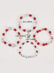 4Pcs/Set Bohemian Sports-Themed Polymer Clay Bracelet Featuring Elements Of Rugby Basketball Soccer Baseball And Volleyball For Women's And Men's Daily Wear Holiday