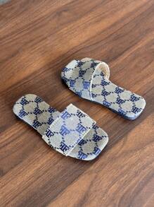 Outdoor Beach One-Toe Floral Girls' Casual Flat Slippers, Home Shower Wear, Fashion Summer Beach Slippers - Blue - View 5