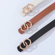 1/3pcs/Set Heart & Figure-8 Buckle PU Leather Black/White/Brown Casual Fashion Belts For Women, Suitable For Skirts/Pants, All Season