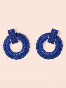 1 Pair Fashionable Minimalist Geometric Hollow Alloy Large Hoop Earrings, Tassel Design Metal Round Earrings, Exaggerated Versatile - Pair Of Round Earrings - View 12