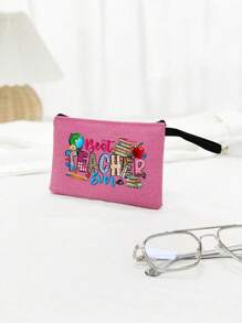 Bolso de maquillaje con estampado de "Maestro" como regalo de apreciación para profesores, monedero de lino, bolsa de cosméticos con forro sin cierre - Perfecto para educadores y personal escolar, regalo de agradecimiento para maestros, accesorios casuales y elegantes para salidas, vacaciones, traslados diarios, bolsa de cosméticos - Multicolor - Ver 9