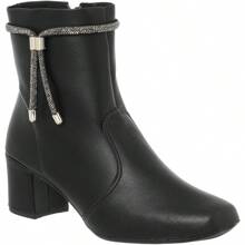 Bota Bico quadrado salto confort fashion Strass bota branca botas feminina elegante - Preto - Visão 5