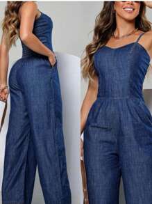 Women's Jeans Jumpsuit With Adjustable Straps Casaul Fashion - Rửa tối - Xem 2