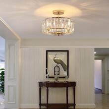 Gold Crystal Semi Flush Mount Chandeliers, 12.5" K9 Chandeliers 3-Light Ceiling Metal Pendant Fixture G9 Base For Living Room Bedroom Kitchen Island Hallway Dining & Brass Finish,K9 Crystal Gold Chandelier Ceiling Lighting ,Lamp Living Room Bedroom Simplicity Modern Crystal Ceiling Chandelier,Ceiling Light Chandeliers Round Shape Ceiling Lights Chrome Finish Ceiling Gold/French Gold/Argent ﻿ - Vàng Pháp - Xem 3