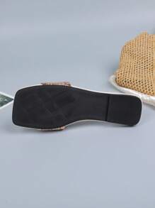 Women's Rose Gold Round Toe Slide Sandals, Casual Beach Flat Flip Flops