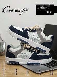 Baskets de sport décontractées pour hommes à imprimé aléatoire bicolore avec design vague latéral, chaussures de sport confortables pour couples pour toutes les saisons