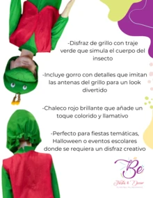 Disfraz Grillo Infantil Festival Primavera Carnaval Escuela - Multicolor - Ver 2