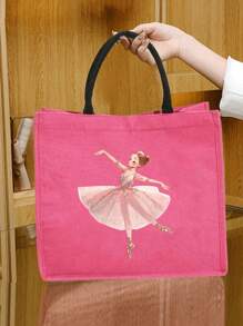 Un bolso de mano hecho de material de lino con un lindo diseño de cachorrito de dibujos animados con manchas, que incluye un bolso de mano y una bolsa de maquillaje.
