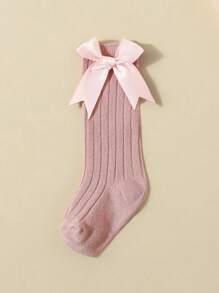 3 双女婴甜美蝴蝶结装饰罗纹高筒袜 - 彩色 - 查看 5