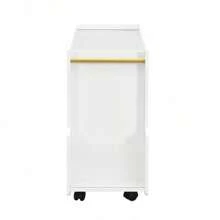 Mobile End Table With Lockable Wheels, Narrow Coffee Table With 5mm Thick Fluted Tempered Glass, Modern Nightstand With Golden Round Rod, Living Room, White, 31.5''W X11.8''D X 23.1''H