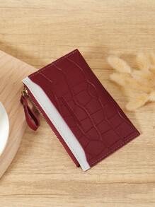 Bolso burdeos, bolso rojo cereza, bolso tinto. Billetera corta de mujer tinto de diseño minimalista de dos tonos, con textura de cocodrilo y piedra, tacto de relieve en alto relieve, múltiples ranuras para tarjetas, bolsillo con cremallera para monedas, de estilo de moda - Rosa Roja - Ver 5