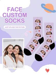 1 Pair Women's Personalized Portrait Design Socks, 3D Printed 360 Degree Heat Transfer Midcalf Socks With Interesting Custom Face Patterns, Multi-Color, Suitable For Valentine's Day, Easter, Women's Day, Carnival, And Special Occasions As Fun And Unique Creative Gifts - Multicolor - View 7