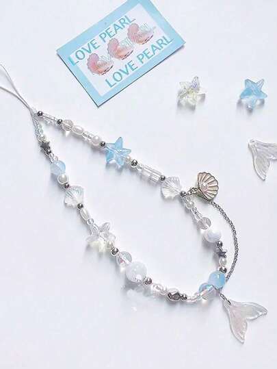 1pc Original Self-Made Mermaid Princess Shell Pendant Mobile Phone Lange Handmade Diy Beaded Ccd Chain Camera Chain Gifts For Mother, Family, Friends, Birthday, Holiday Phone Charm, Phone Chain