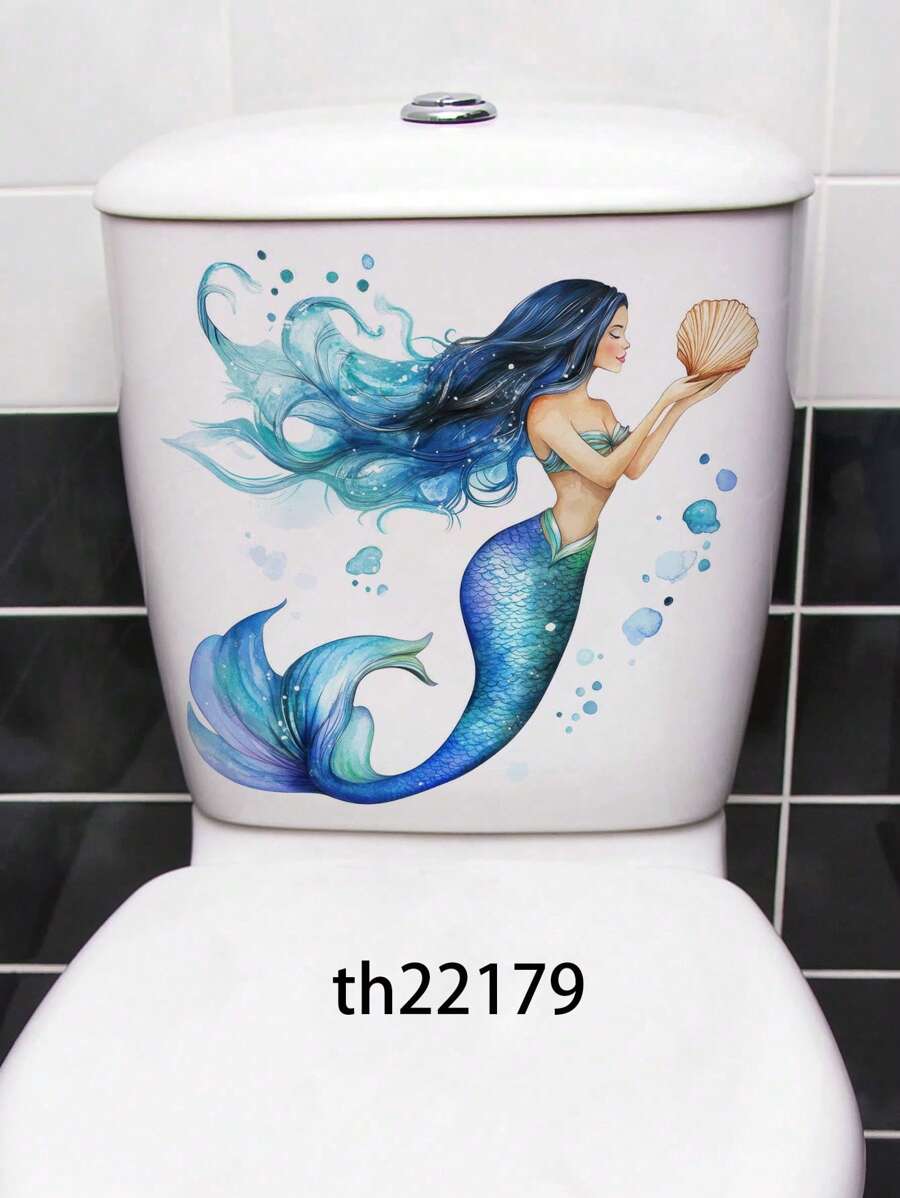 1pc Decorative Toilet Seat Sticker Cartoon Mermaid Pattern Self-Adhesive Sticker PVC Waterproof For Bathroom Decoration Toilet Seat Sticker Wall Decal Vinyl Decal For Home Decorations Spring Decoration Items Refresh Your Home Rama Decoration Stickers Wall Decor Bedroom Decor Room Decoration Stuff Living Room Decor House Decor Home Decor Living Room Wall Art Wall Paper Personalised Stickers - Multicolor - View 1