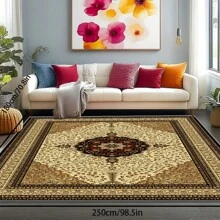 [Crystal Velvet 700g/㎡ Point-Printed Bottom, 5mm Thick] 1pc Bohemian Style Solid Color Area Rug, Soft Non-Slip Washable Carpet Suitable For Living Room, Bedroom, Kitchen, Office, Home Decor, Large Classroom Rug, Geometric Washable Rug
