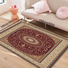 [Crystal Velvet 700g/㎡ Point-Printed Bottom, 5mm Thick] 1pc Bohemian Style Solid Color Area Rug, Soft Non-Slip Washable Carpet Suitable For Living Room, Bedroom, Kitchen, Office, Home Decor, Large Classroom Rug, Geometric Washable Rug