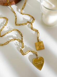 1pc New Minimalist Chic Stainless Steel Heart And Snake Pendant Necklace For Women