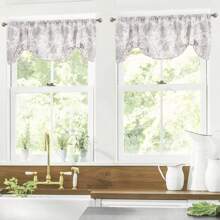 1 Pcs Polyester Linen Floral Printing Curtains Gray S-Shaped Curtain Decoration, Country Style Short Curtain/Partition Curtain, Suitable For Window, Cabinet And Door Decoration - Light Grey - View 1