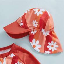 Toddler Baby Girl One Piece Swimsuit UPF 50+ Sun Protection Long Sleeve Rash Guard Bathing Suit Swimwear Sunhat Set - Red - View 4