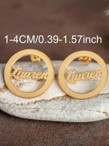 Custom Name Stud Earrings, Stainless Steel Round Shape, Minimalist And , Suitable For Women's Daily Wear Or Parties, Fashionable Accessory For Women All Seasons - Multicolor - View 4