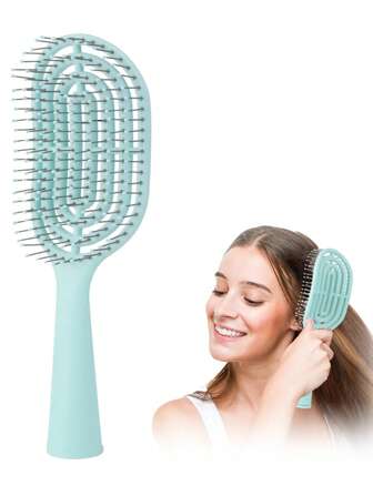 1pc Grid Hollow Hair Comb, Hair Styling Comb, Massage Comb, Anti-Static Large Curved Comb, Works For Wet & Dry Hair